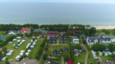 Güzel Baltık Denizi Sahili Sarbinowo Morze Baltyckie Hava Manzarası Polonya. Yüksek kalite 4k görüntü