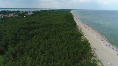 Panorama Baltık Denizi Gölü Tembel Morz Las Aerial View Polonya. Yüksek kalite 4k görüntü