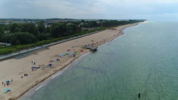 Spiaggia Mar Baltico Sarbinowo Promenada Plaza Morze Baltyckie Vista Aerea — Video Stock