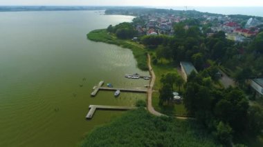 Güzel Peyzaj Gölü Jamno Molo Mielno Havacılık Görünümü Polonya. Yüksek kalite 4k görüntü