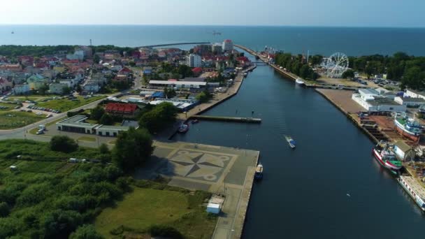 Schöne Landschaft Port Darlowo Piekny Krajobraz Luftaufnahme Polen Hochwertiges Filmmaterial — Stockvideo