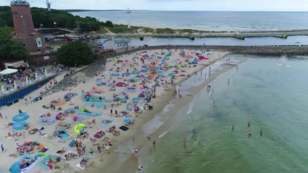 Playa Mar Báltico Kolobrzeg Plaza Morze Baltyckie Vista Aérea Polonia — Vídeos de Stock