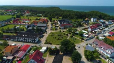 Şehir merkezindeki Wicie Centrum Krajobraz Hava Manzarası Polonya. Yüksek kalite 4k görüntü