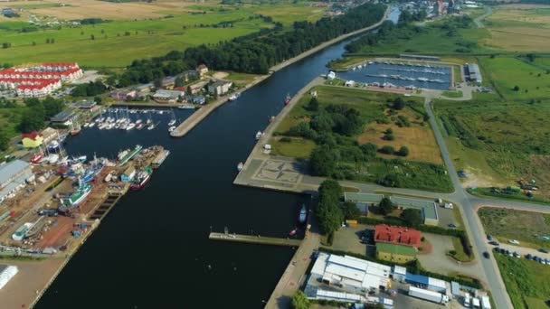 Port Canal River Wieprza Darlowo Kanal Portowy Vista Aerea Polonia — Video Stock