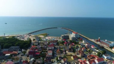 Güzel manzara, Darlowo Limanı Piekny Krajobraz Hava Manzarası Polonya. Yüksek kalite 4k görüntü