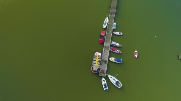 Pier Harbor Ships Mielno Molo Przystan Statkow Aerial View Poland — стокове відео