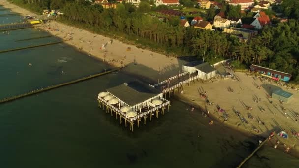 Pier Beach Ustronie Morskie Molo Busola Drinkbar Plaza Vista Aerea — Video Stock