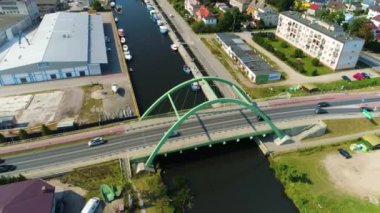Wieprza Köprüsü Darlowo En Rzeka Hava Görüntüsü Polonya. Yüksek kalite 4k görüntü
