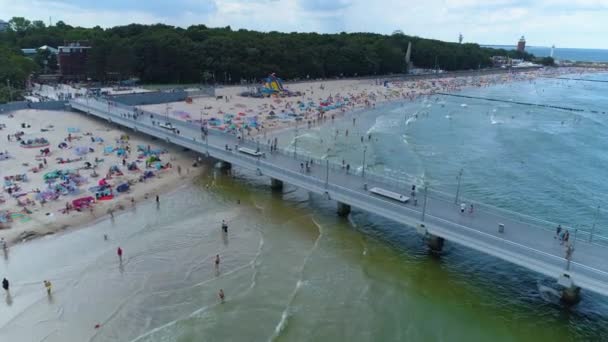 Praia Baltic Sea Kolobrzeg Plaza Morze Baltyckie Aerial View Poland — Vídeo de Stock