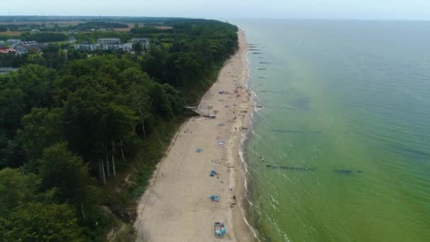 Παραλία Βαλτική Θάλασσα Gaski Plaza Morze Baltyckie Αεροφωτογραφία Πολωνία Υψηλής — Αρχείο Βίντεο