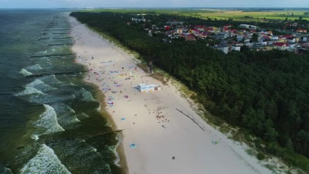 Strand Balti Tenger Dzwirzyno Plaza Morze Baltyckie Aerial View Lengyelország — Stock videók