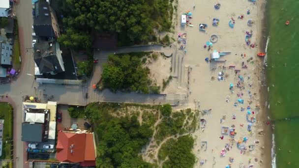Top Baltic Sea Beach Uniescie Mielno Plaza Morze Aerial View — Αρχείο Βίντεο
