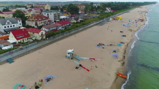 Beach Baltic Sea Sarbinowo Promenada Plaza Morze Baltyckie Aerial View — Stock Video