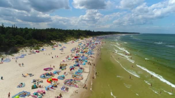 Beach Baltic Sea Grzybowo Plaza Morze Baltyckie Aerial View Poland — Stock Video