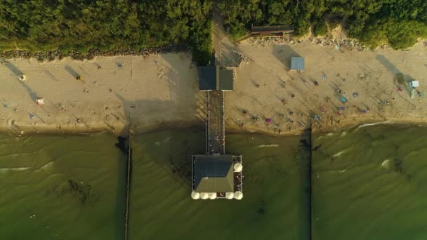 Top Pier Beach Ustronie Morskie Molo Busola Plaza Aerial View — Stock video