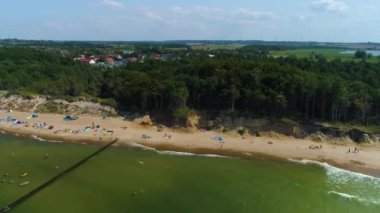 Panorama Sahili Baltık Denizi Wicie Plaza Morze Baltyckie Hava Manzaralı Polonya. Yüksek kalite 4k görüntü