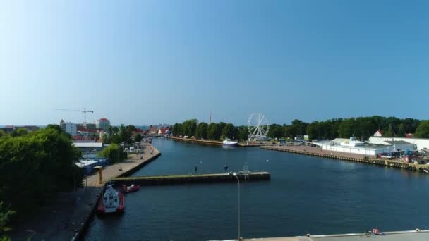 Port Canal River Wieprza Darlowo Kanal Portowy Flygfoto Polen Högkvalitativ — Stockvideo