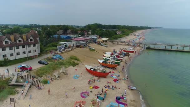 Marina Port Beach Chlopy Przystan Statkow Plaza Aerial View Poland — стокове відео