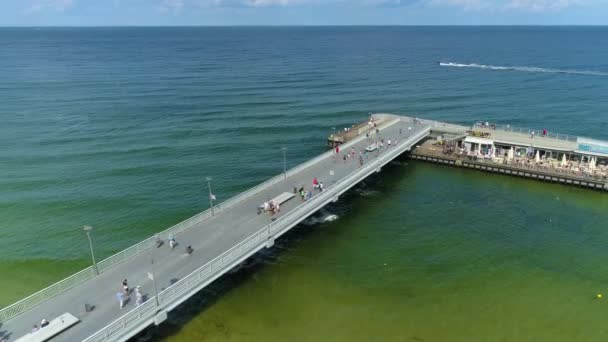 Vackra Pier Östersjön Kolobrzeg Molo Morze Antenn View Poland Högkvalitativ — Stockvideo