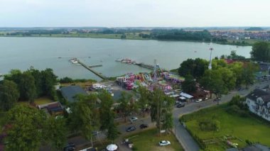 Eğlence Parkı Mielno Wesole Miasteczko Hava Manzarası Polonya. Yüksek kalite 4k görüntü