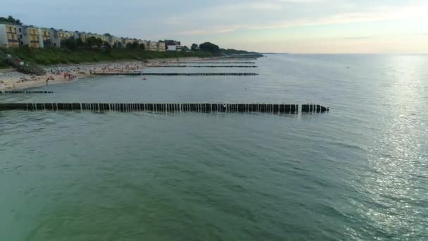 Beach Baltic Sea Ustronie Morskie Plaza Morze Baltycki Aerial View — стоковое видео