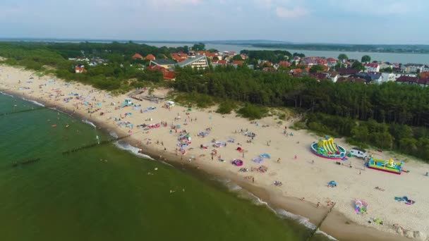 Strand Oostzee Uniescie Mielno Plaza Morze Aerial View Polen Hoge — Stockvideo