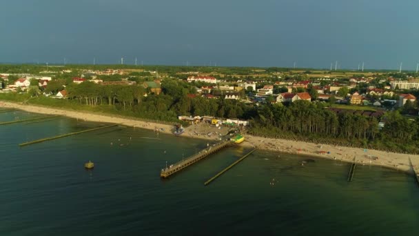 Rybaření Pier Ustronie Morskie Molo Dla Wedkarzy Aerial View Polsko — Stock video