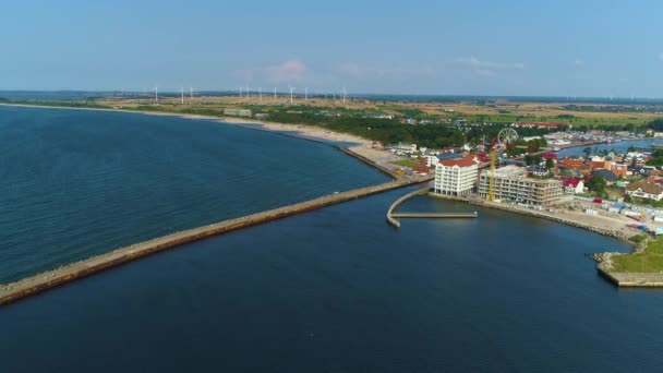 Darlowo的港口码头Nabrzeze Portowe Aerial View Poland 高质量的4K镜头 — 图库视频影像