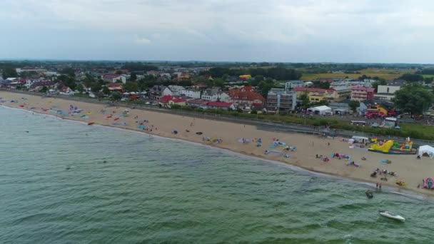 Panorama Beach Baltische Zee Sarbinowo Plaza Morze Baltyckie Luchtfoto View — Stockvideo