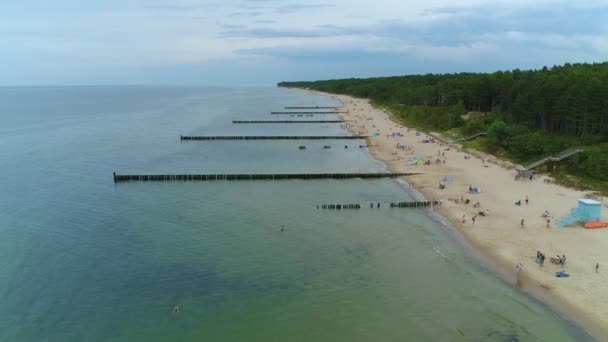Panorama Beach Baltic Sea Ustronie Morskie Plaza Morze Baltycki Αεροφωτογραφία — Αρχείο Βίντεο