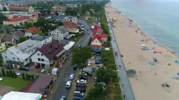 Pláž Baltské Moře Sarbinowo Promenada Plaza Morze Baltyckie Aerial View — Stock video