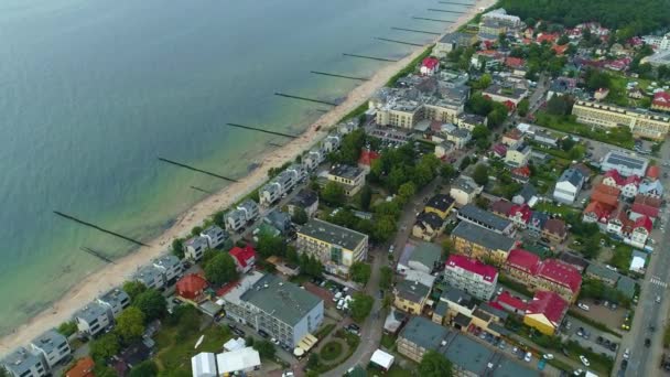 Panorama Beach Baltic Sea Ustronie Morskie Plaza Morze Baltycki Luftaufnahme — Stockvideo