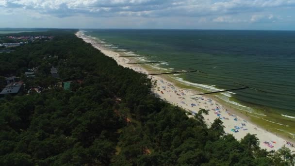 Panorama Beach Oostzee Dzwirzyno Plaza Morze Aerial View Polen Hoge — Stockvideo
