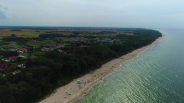 Panorama Sahili Baltık Denizi Gaski Plaza Morze Baltyckie Hava Görüntüsü Polonya. Yüksek kalite 4k görüntü