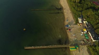 Plaj Baltık Denizi Ustronisi Morskie Plaza Morze Baltycki Hava Manzaralı Polonya. Yüksek kalite 4k görüntü