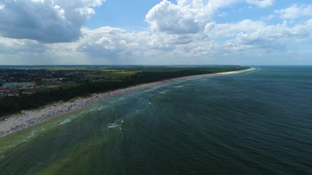 全景海滩波罗的海Grzybowo Plaza Morze Baltyckie Aerial View Poland 高质量的4K镜头 — 图库视频影像