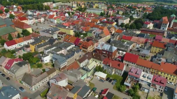 Old Town Lejer Darlowo Stirre Miasto Kamienice Antenne Udsigt Polen – Stock-video