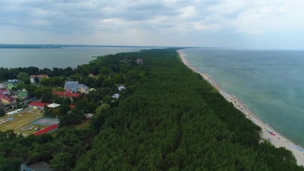 Panorama Östersjön Lake Jamno Lazy Morze Las Aerial View Poland — Stockvideo