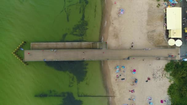 Top Pier Beach Baltské Moře Chlopy Molo Plaza Morze Aerial — Stock video