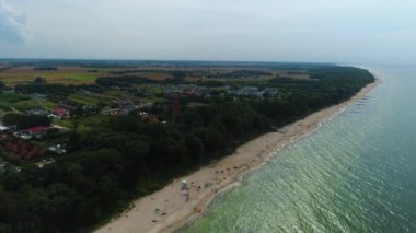 Panorama Sahili Baltık Denizi Gaski Plaza Morze Baltyckie Hava Görüntüsü Polonya. Yüksek kalite 4k görüntü