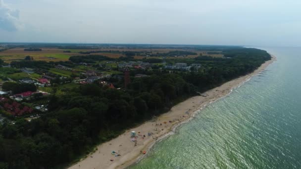 Panorama Beach Baltic Sea Gaski Plaza Morze Baltyckie Αεροφωτογραφία Πολωνία — Αρχείο Βίντεο