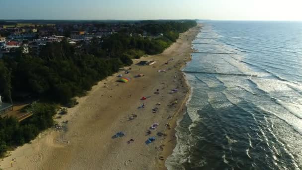 Strand Baltic Sea Rewal Plaza Morze Baltyckie Aerial View Lengyelország — Stock videók