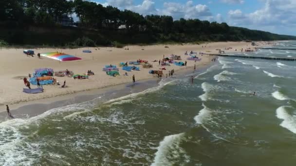 Playa Mar Báltico Trzesacz Plaza Morze Baltyckie Vista Aérea Polonia — Vídeos de Stock