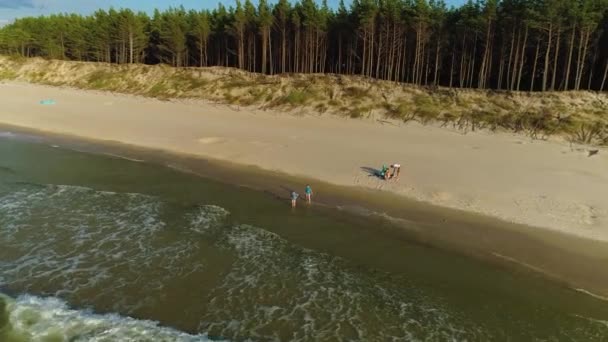 Strand Baltic Sea Rogowo Plaza Morze Baltyckie Flygfoto Polen Högkvalitativ — Stockvideo