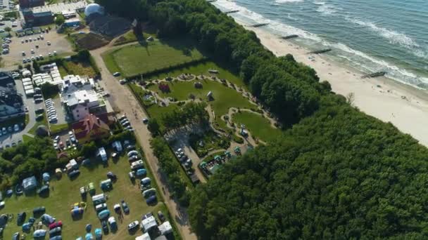 Lighthouse Miniature Park Niechorze Park Latarni Aerial View Polen Hoge — Stockvideo