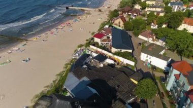 Plaj Baltık Denizi Niechorze Plaza Morze Baltyckie Hava Manzarası Polonya. Yüksek kalite 4k görüntü