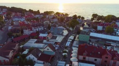 Centrum Downtown Rewal Westerplatte Hava Görüntüsü Polonya. Yüksek kalite 4k görüntü