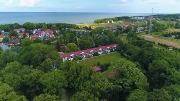 Gyönyörű Táj Trzesacz Piekny Krajobraz Aerial View Lengyelország Kiváló Minőségű — Stock videók
