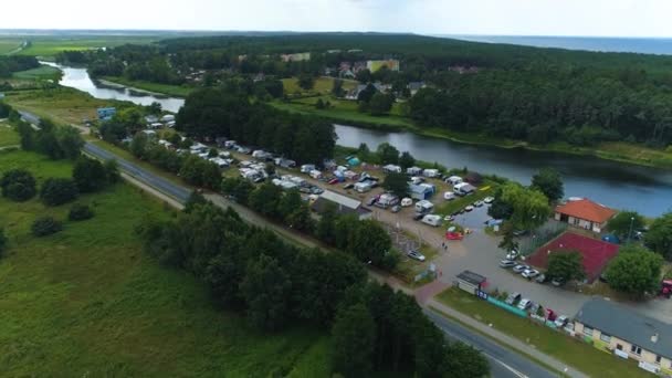 Campsite Mzezyno Pole Kempingowe Aerial Photo Poland Кадри Високої Якості — стокове відео