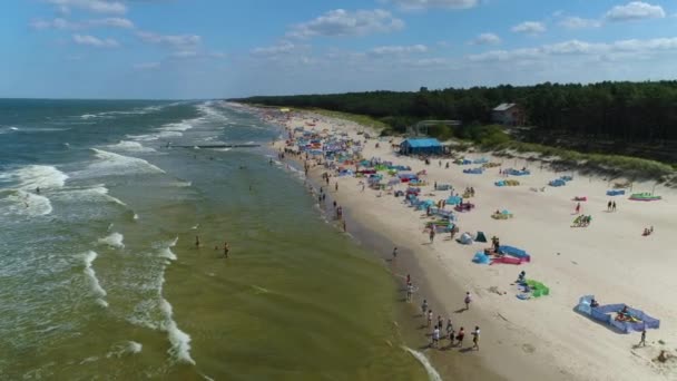 Beach Baltic Sea Mrzezyno Plaza Morze Baltyckie Aerial View Poland — Stock Video